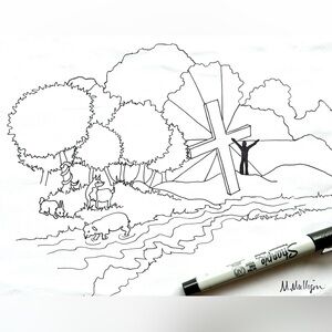 NEW Handmade Art Hand Crafted Illustration Drawing Biblical Christian Black Line